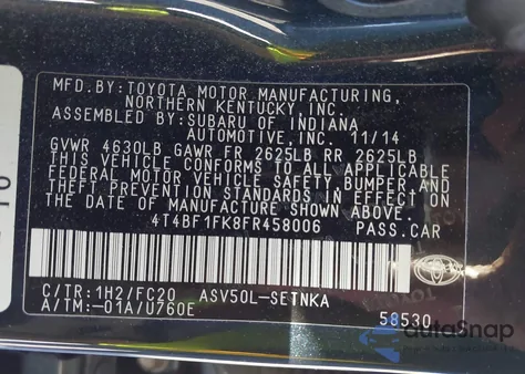 2015 Toyota Camry Le from USA, damaged, VIN 4T4BF1FK8FR458006